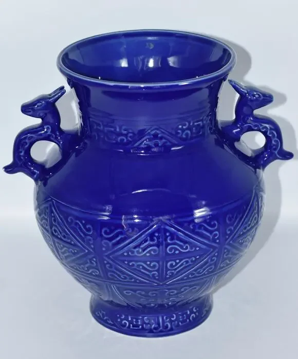 Chinese Cobalt Blue-glazed Alter Vessel Dragon Handles