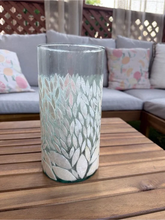 Capiz Shell Mosaic Glass Large Vase Coastal Beach House Decor