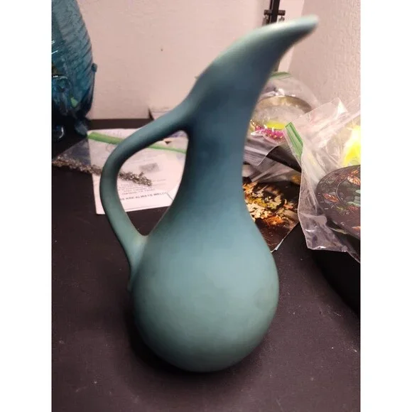 VTG Van Briggle Art Pottery Turquoise Blue Pitcher Ewer Vase 7” Tall Signed