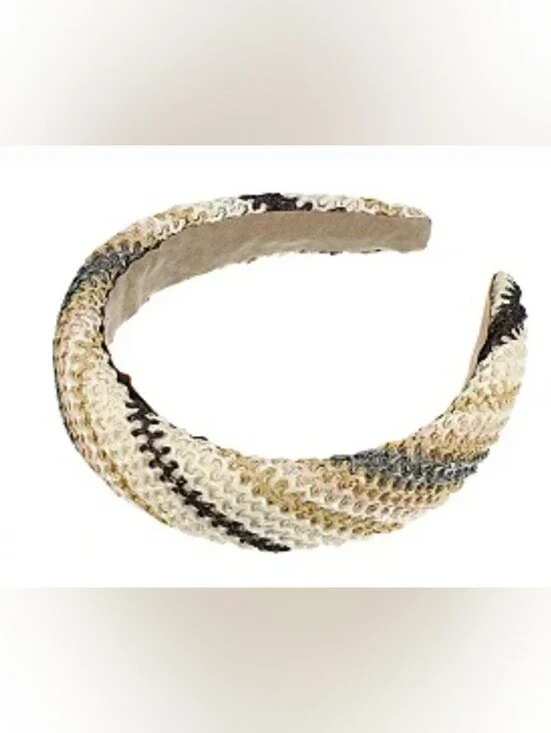 Raffia Woven Neutral Black Tan Cream Multicolor Headband