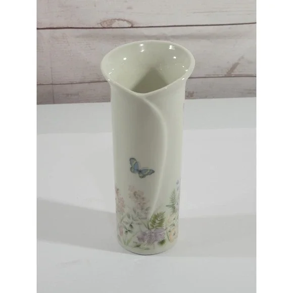 Bud Vase White Floral Butterfly Porcelain Japan 5.75