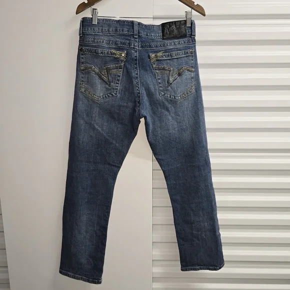 Wrangler Rock 47 Slim Straight Jeans Mens 31x28 Blue Stretch Western Cowboy