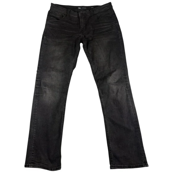 BKE Jake Straight Leg Jeans Mens 34x32 Washed Black Denim Rugged Faded Stretch