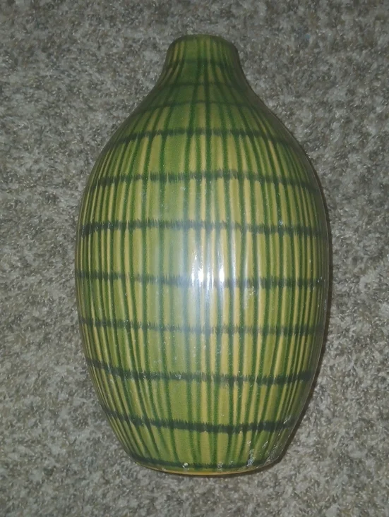 Green and Yellow Striped Ceramic Vase