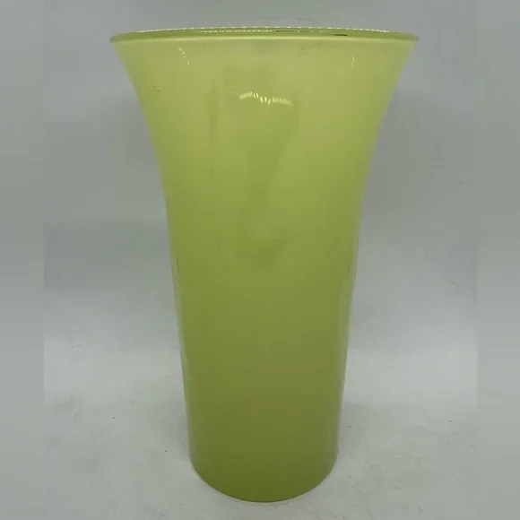 Vintage Green/Yellow Libbey Art Glass Company Rippled Translucent Vase