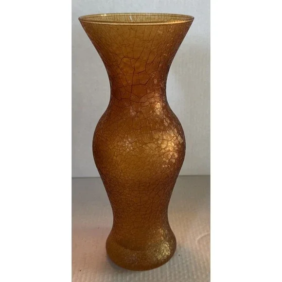 Vintage Amber  Crackle Glass Vase 9