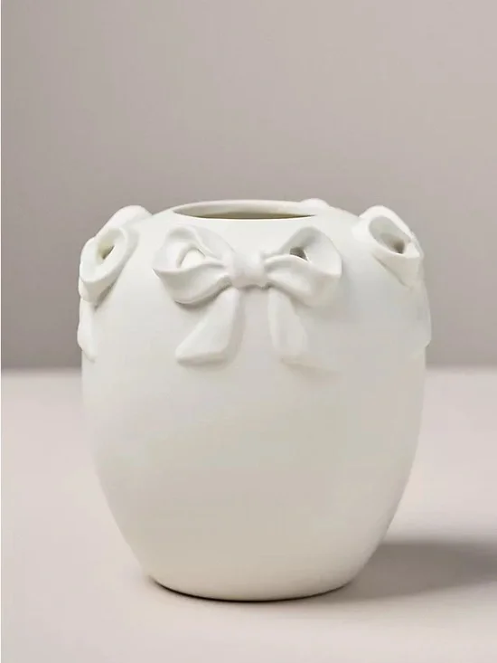 Anthropologie White Ceramic Bow Accent Vase