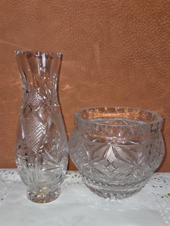 Classic Clear Cut Crystal Vase and Bowl Set - Clear Glass Home Accent