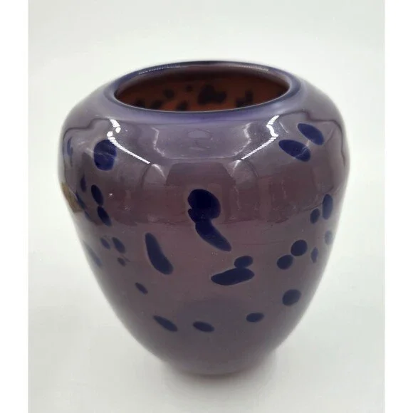 Dansk Hand Blown Art Glass Vase Lavender Purple Spotted Speckled 6 1/2