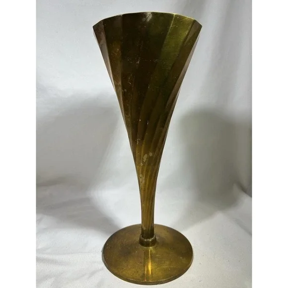 Vintage Large Twisted Vase Spiral Brass Ribbed Wine Goblet Cup 11.5