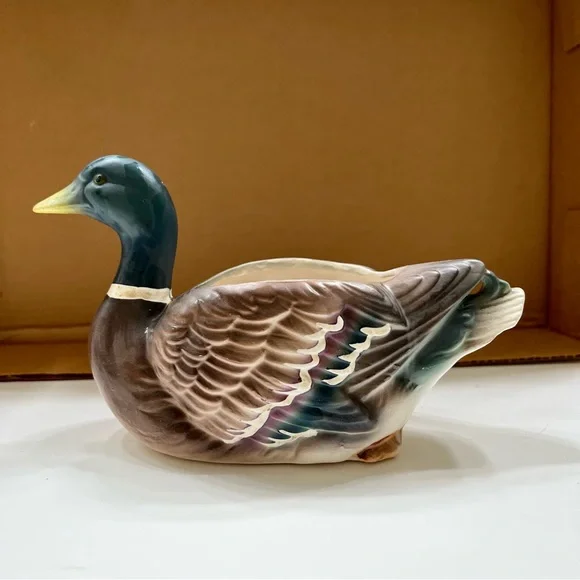 Vintage Porcelain Mallard Duck Flower‎ Planter Dish Holder