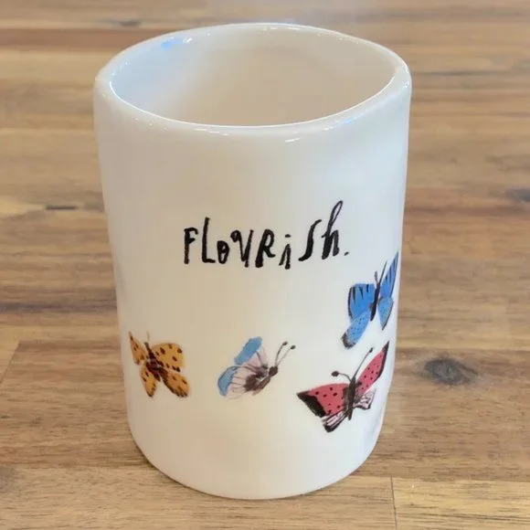 Rae Dunn Artisan Collection FLOURISH Butterfly Print Cup Mug Small Vase