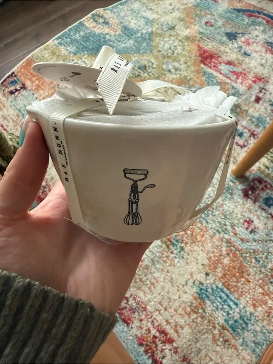 Rae Dunn White Ceramic Crock with Black Hand Mixer Graphic
