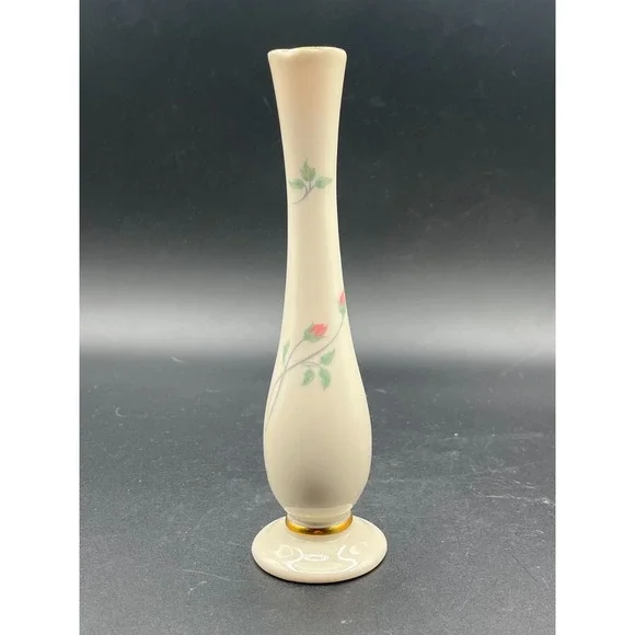Lenox Rose Manor Bud Vase With 24k Gold Trim pink Climbing Rosebuds & Leaves 7.5