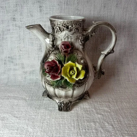 Vintage Italian Capodimonte Porcelain Flower Pitcher 1940s-1970s Damaged Flowers