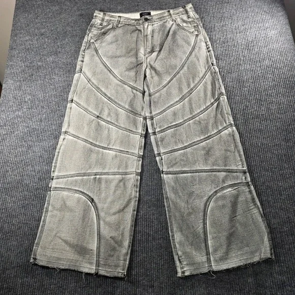 Forever 21 Mens Loose Fit Acid Wash Grey Wide Leg Jeans Size 33 Streetwear