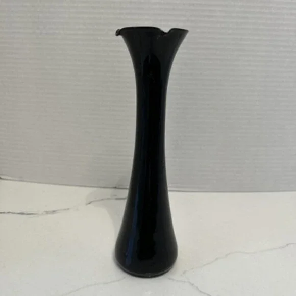 Vintage Black Amethyst Swung Glass Bud Vase 8-1/4 in.