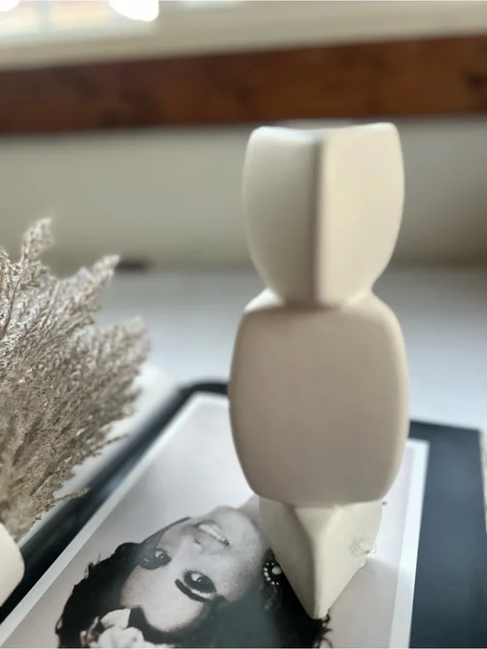Minimalist Cream Abstract Ceramic Sculpture Vase
