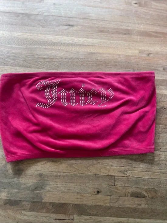 Juicy Couture Fuchsia Rhinestone Logo Bandeau Tube Top | Women’s Medium | Y2K