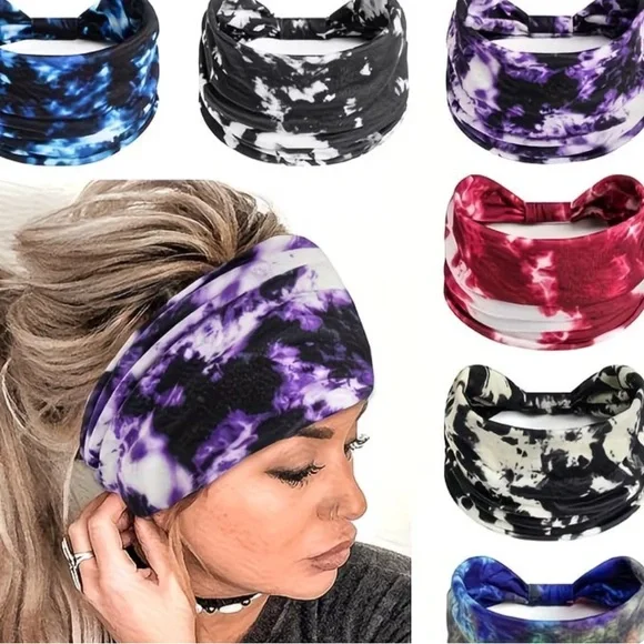 Wide Tie-Dye Knotted Stretch Headband Set of 6 NWOT
