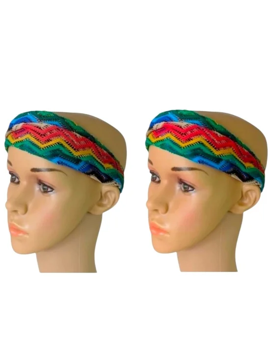 Set of 2 Multicolor Zigzag Chevron Crocheted Headband