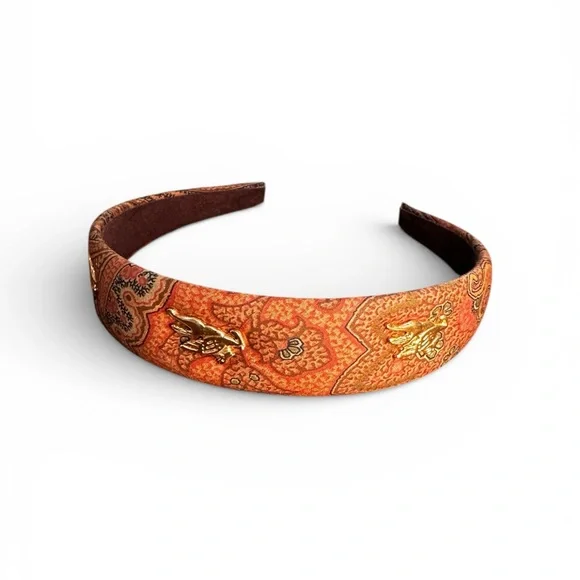Etro Paisley Headband with Gold Pegasus Accents