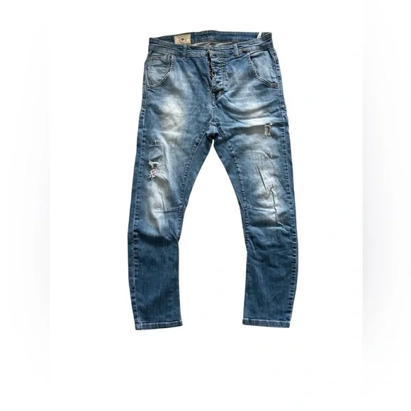 Zara Man Distressed Denim Jeans Size 34 Light Wash Slim Fit