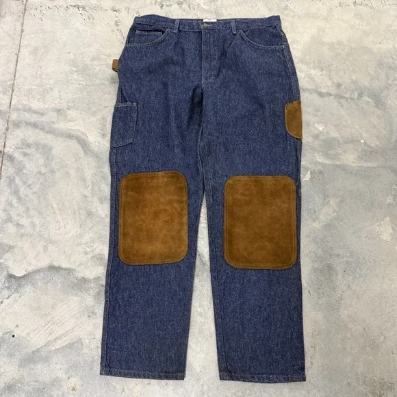 Jacques Dubois Carpenter Jeans Mens 40x34 Blue Excellent Suede Double Knee USA