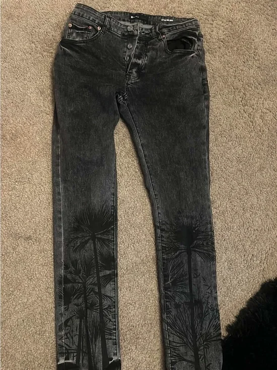 Purple Brand Black Palm-Print Slim Jeans