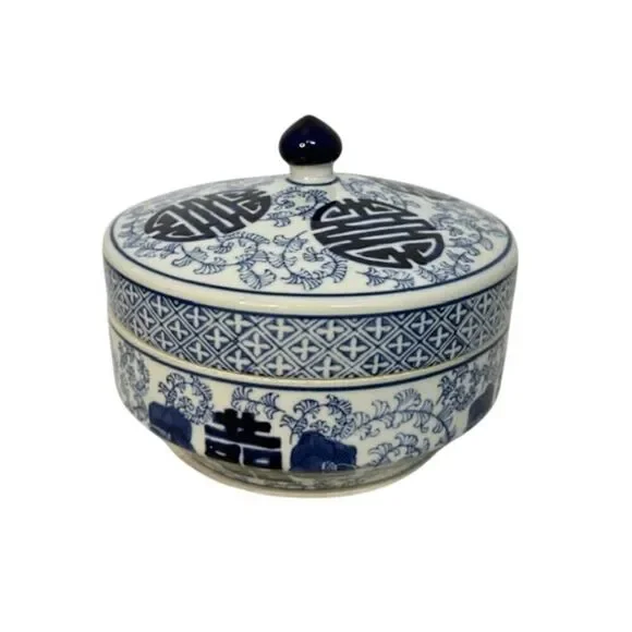 Vintage Bombay Co Lidded Blue and White Porcelain Bowl, Asian