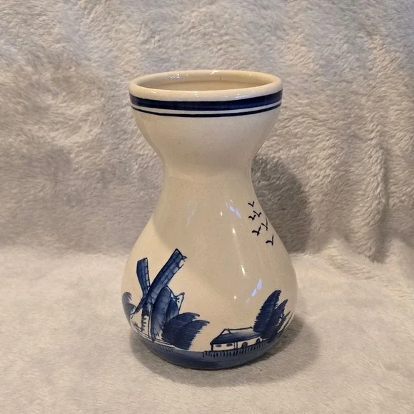 Vintage‎ Delft Pottery Vase Maastricht Blue Holland Windmill Ceramic 5.5