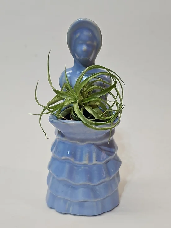 Vintage Haeger Pottery Blue Southern Belle Lady 1940s Ceramic Planter / Vase