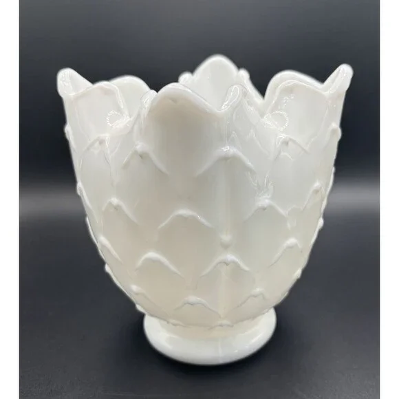Vintage Imperial Milk Glass Crimped Cupped Vase 5”