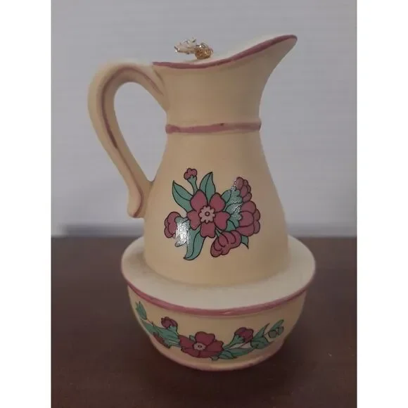 Jasco Country Kitchen Bisque Porcelain Pitcher Bell Floral Decoration‎ 3.5