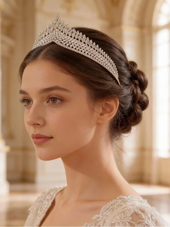 Crystal-Embellished Gold Tone Bridal Tiara Headband