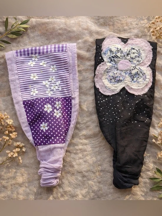 Boho Patchwork Wide Headbands Duo, Fits All Rhinestone Cotton Linen Hairbands