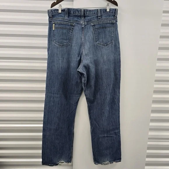 Cinch Mens Jeans 37x31 Blue Straight Leg Western Cowboy Denim Distressed
