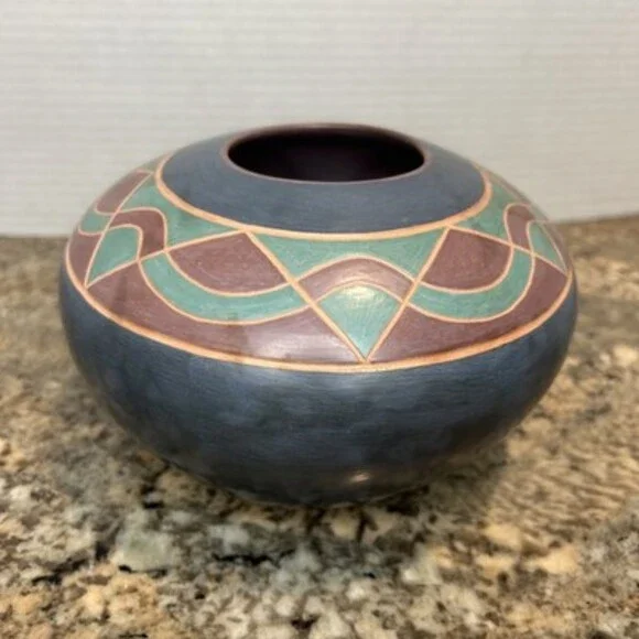 Vintage PS Savage Arts West Pottery Vase Native American Buffalo