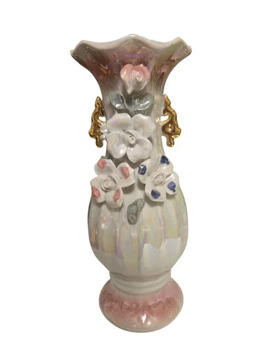 Mid-Century Iridescent Lusterware applied porcelain floral 10