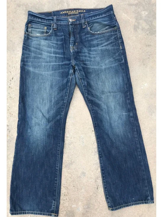 American Eagle Jeans Mens 32x30 Blue Denim Wide Leg Straight Classic 100% Cotton