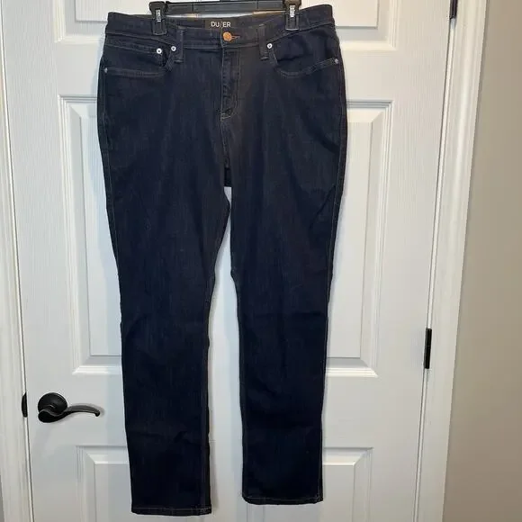 DU/ER L2X Relaxed Taper Jeans Men's 36x32 Dark Blue Performance Stretch Denim