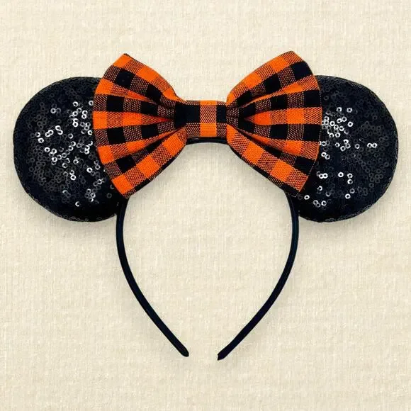 Orange & Black Plaid Mommy & Me Minnie Ears | Disney-Inspired Fall Mouse Ears