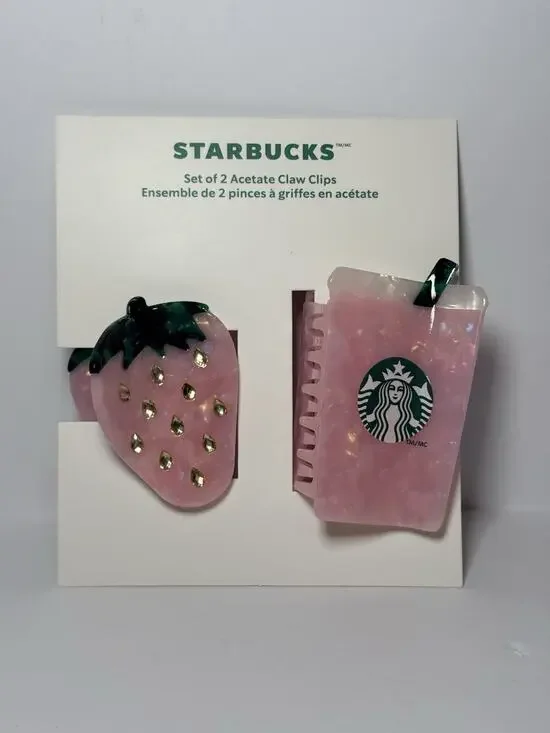 Starbucks 2026 Limited Edition PINK VIBES PINK DRINK Hair Clips Claw Clips NWT