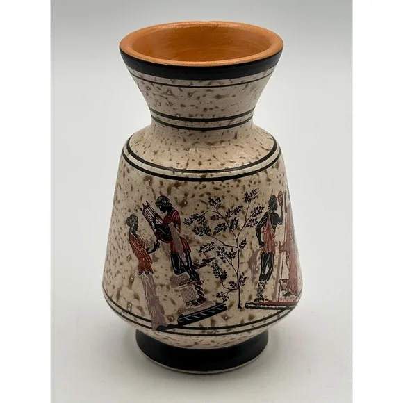Vintage Terracotta Vase Rhodes Greece Classical Hand-Painted  Greek Pottery