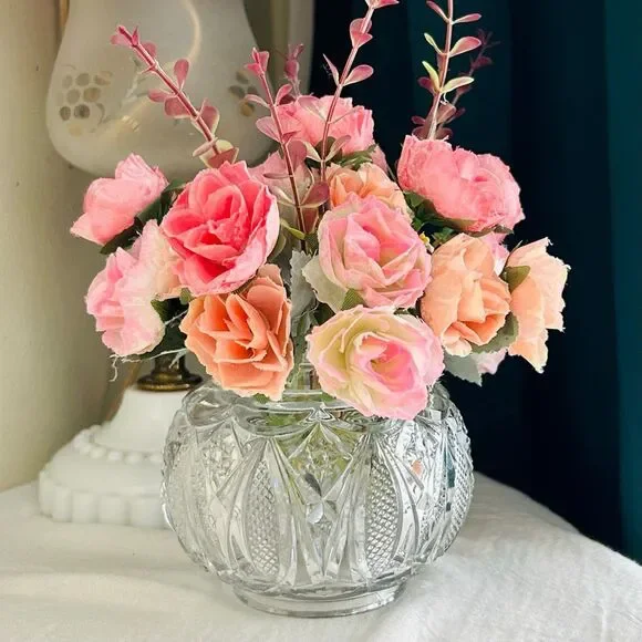 Co-operative Flint Glass Co. Rose Bud Vase Puff Jar