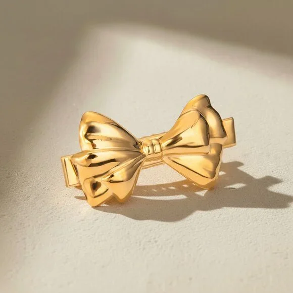 18K Gold Plated Stainless Steel Sculptural Bow Barrette Bold Statement Hair Clip