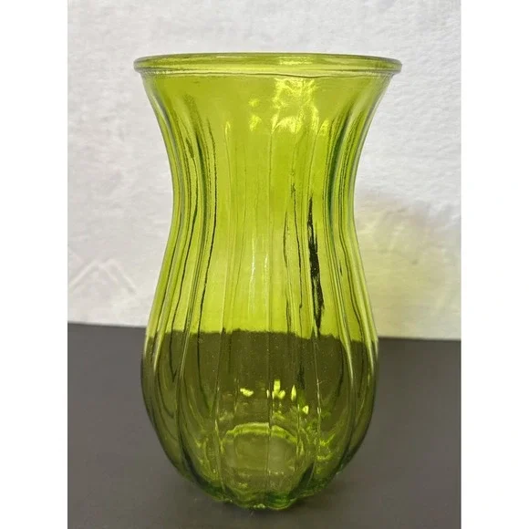 Green Glass Floral Flower Vase  
