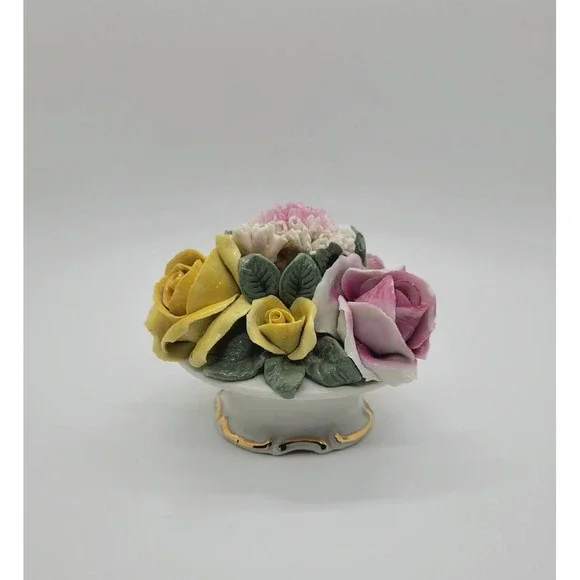 Dresden Porcelain Pink And Yellow‎ 3D Roses Compodimate