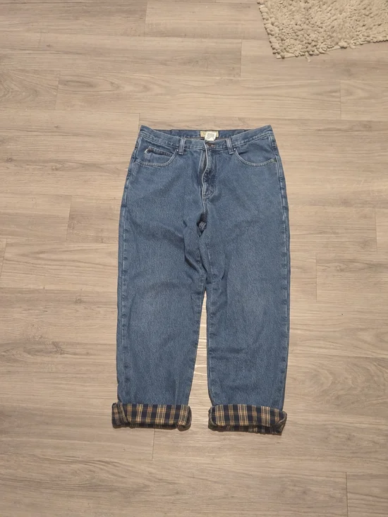 Vintage L.L.Bean Classic Fit Cotton Jeans w/ Yellow & Navy flannel lining.