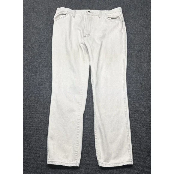 Vintage Rustler Jeans Mens 38x30 White Gray 87621 Straight Leg Denim Made In USA